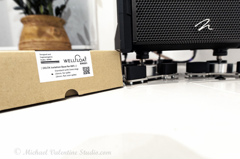 MartinLogan ESL11A speaker with WELLFLOAT Delta Isolation Base corners