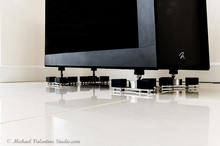 MartinLogan ESL11A speaker with WELLFLOAT Delta Isolation Base corners