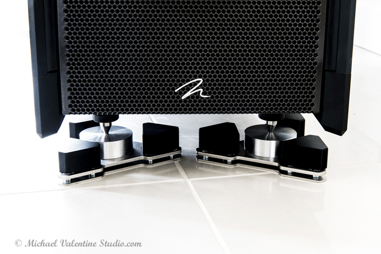 MartinLogan ESL11A speaker with WELLFLOAT Delta Isolation Base corners