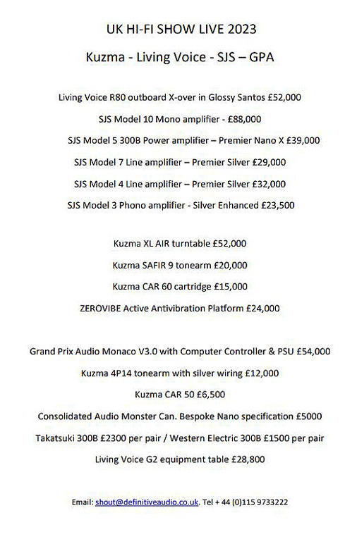 Definitive Audio Definitive Audio component & pricelist